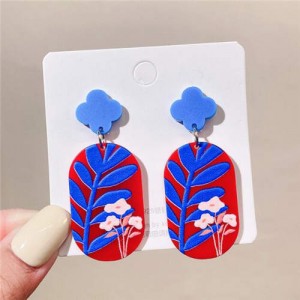 Blue Leaves and Pink Flower Combo Earrings