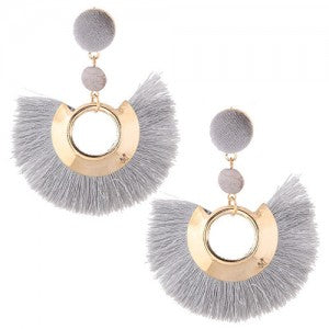 Cotton Threads Fan-shaped Bohemian Fashion Women Earrings - Gray