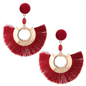 Cotton Threads Fan-shaped Bohemian Fashion Women Earrings - Red