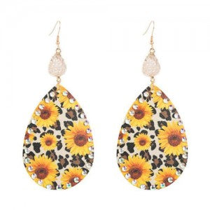 Daisy Prints Rhinestone Embellished Waterdrop Earrings