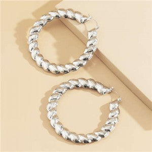 Exaggerated Cold Style Big Twist Hoop Earrings - Silver