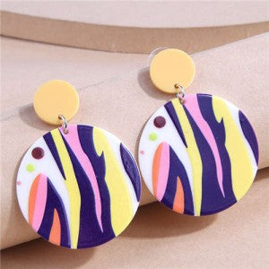 Graffiti Pattern Round Plate Temperament Dangle Earrings