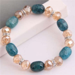 Artificial Turquoise and Crystal Mixed Style Women Costume Bracelet - Blue