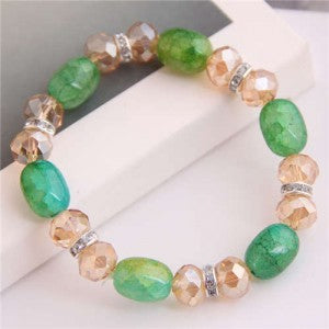 Artificial Turquoise and Crystal Mixed Style Women Costume Bracelet - Green