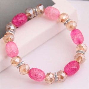 Artificial Turquoise and Crystal Mixed Style Women Costume Bracelet - Pink