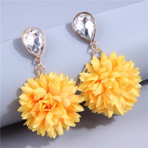 Prosperous Yellow Cloth Flower Tassel Costume Earrings