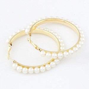 Star fashion white pearl hoop earrings