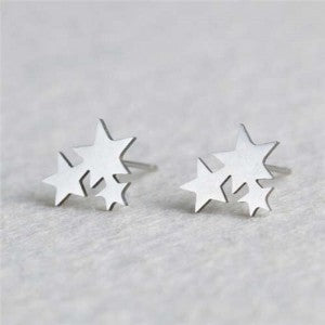 New Arrival!! Triple Stars Combo Design Stainless Steel Stud Earrings - Silver